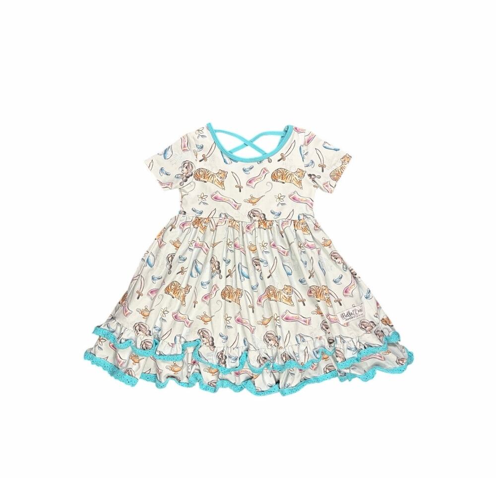 Bella & Omi Jasmine Aladdin Princess Dress Size 3T Flutter Trim Criss Cross Back